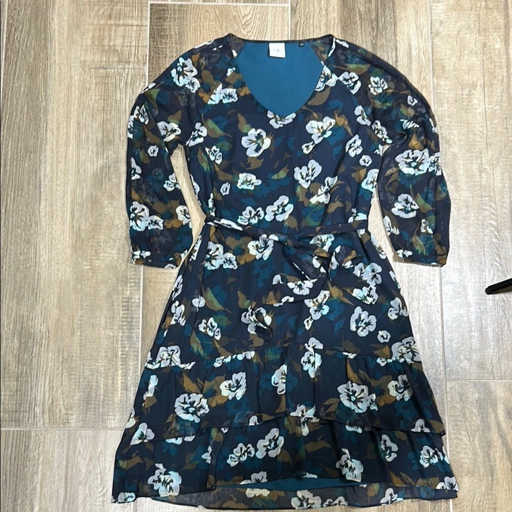 CAbi Pirouette Floral Semi-Sheer Long Sleeve Tiered Dress Style 3460, Size Small - Picture 8 of 14